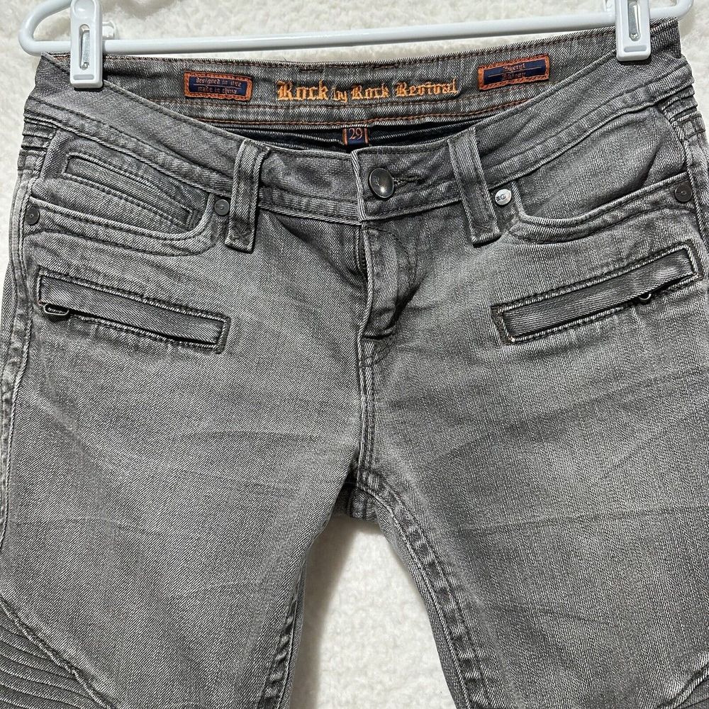 Y2K VTG Rock Revival Women's Skinny Moto Jeans in Gray Wash - Picture 6 of 16